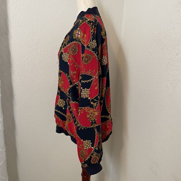 Vintage Silk Red Blue Gold Nautical Bomber Jacket Medium Regal Old Money - Picture 3 of 8